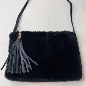 BRAND NEW Black Faux Fur Clutch Crossbody Handbag Purse